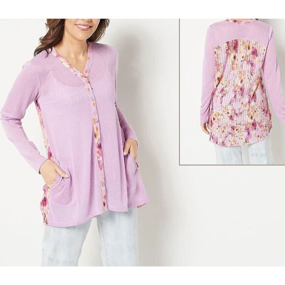 X-173 LOGO by Lori Goldstein Sweaterknit Cardigan w/ Printed Back WHISTERIA sz M - Picture 1 of 1